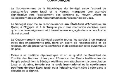 Communiqué du Gouvernement du Sénégal sur l’accord entre Israël et le Hamas